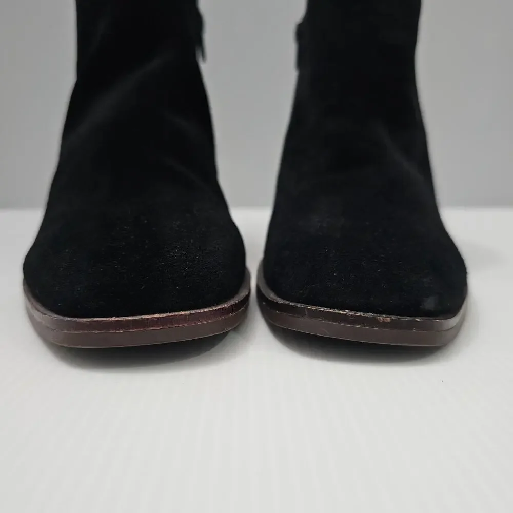 Lucky Brand Macawi Wedge Ankle Bootie Womens 9 Black Suede Square Toe Casual